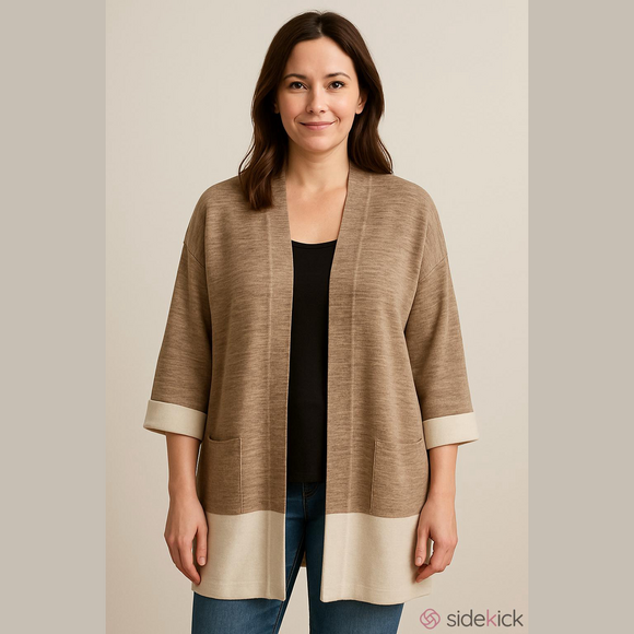 Eileen Fisher Sweaters - Eileen Fisher Tan and Cream Knit Cardigan Sweater